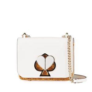 RARE Kate Spade crossbody white wicker bag with gold chain.